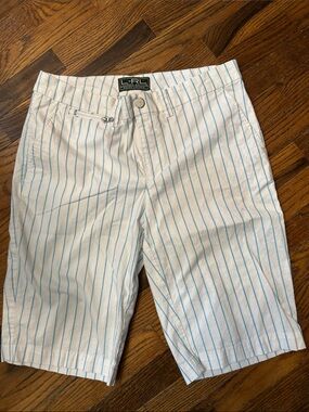 Ralph Lauren White Bermuda Shorts with Light Blue Pinstripes